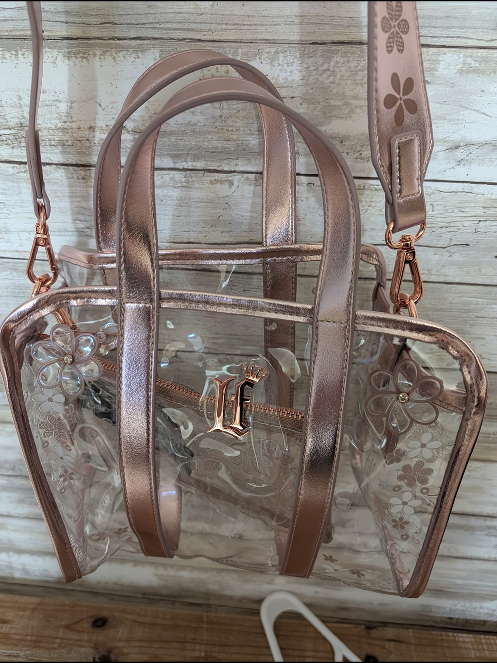 Loungefly Clear Tote with Rose Gold Trim and Floral Accents